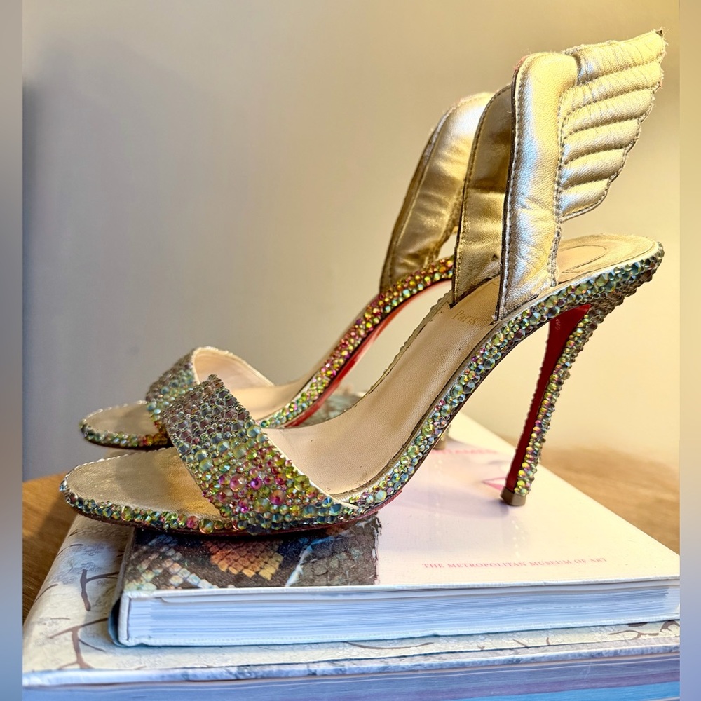 Christian Louboutin Gold and Crystal Winged Heels